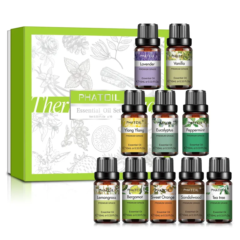 PHATOIL 1/6/10 Stück ätherisches Öl-Set für Diffusor, 10 ml, Lavendel, Eukalyptus, Bergamotte, Vanille, Sandelholz, Teebaum, ätherische Öle