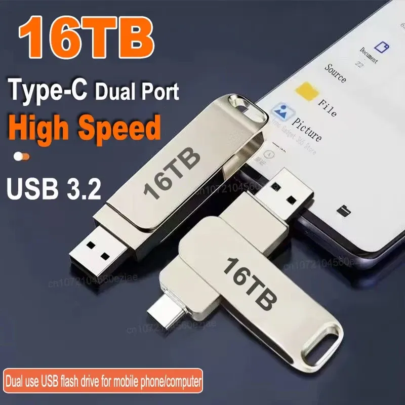 16 TB USB 3.2 Flash-Laufwerke High Speed Transfer Metall Pendrive Speicherkarte Pendrive Flash Disk Memoria Wasserdichter Stick NEU