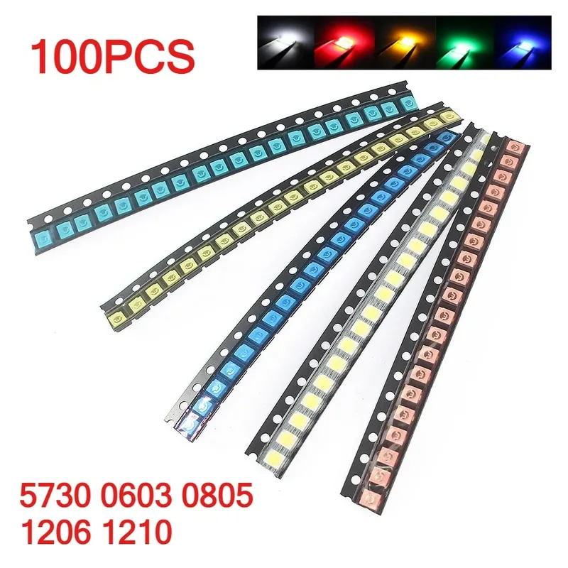 5 Farben x 20 Stück SMD LED Kit 1206 0603 0805 1210 5730 Leuchtdiode Rot Weiß Gelb Grün Blau DIY Sortiertes Kit 100 Stück