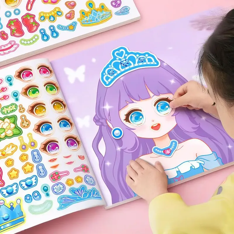 1 Satz Spielzeug-Puzzle-Aufkleber, wiederverwendbar, für Mädchen, Cartoon-Prinzessin, machen Sie ein Gesicht, Aufkleber, Kunsthandwerk, kreative Kinderaufkleber