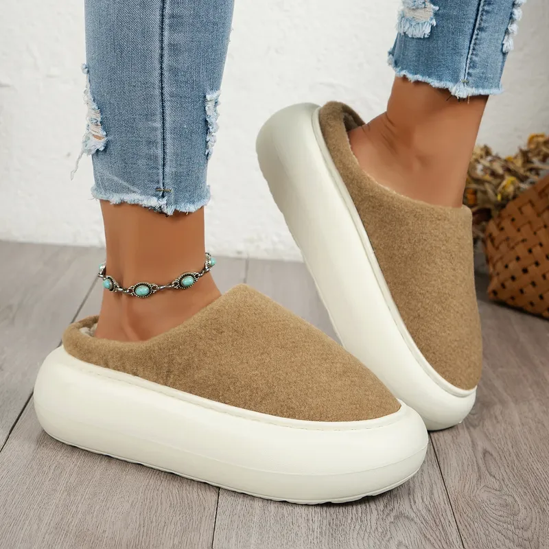 Frauen Winter Einfarbig Casual Bequeme Anti-rutsch Warme Plüsch Hausschuhe Abdeckung Zehe Slip-On Hause Hausschuhe