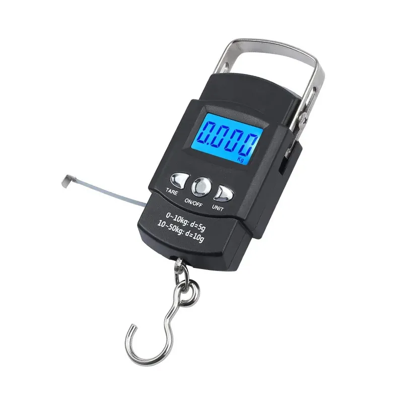 50 kg/10 g tragbare elektronische LCD-Handwaage, Reise-Hängewaage mit 100 cm langem einziehbarem Maßband