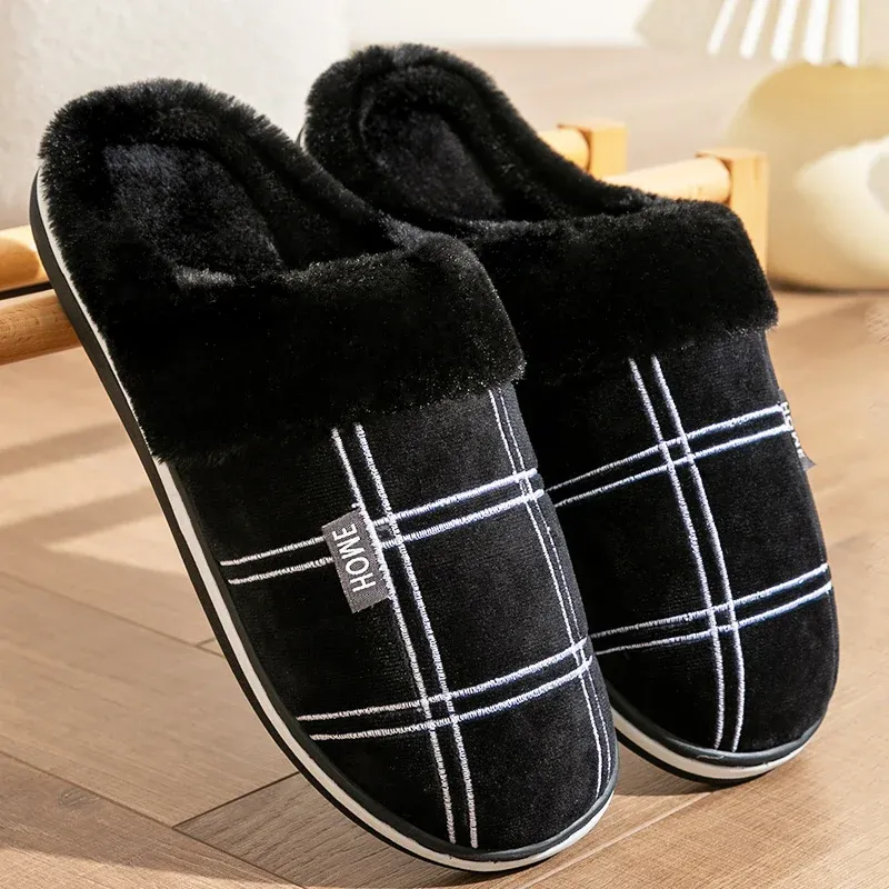 Pmoiste Weiche Flanell Grippe Plaid Hausschuhe Männer Bequeme Memory Foam Kissen Warme Wohnzimmer Schuhe Slip-on Winter Indoor