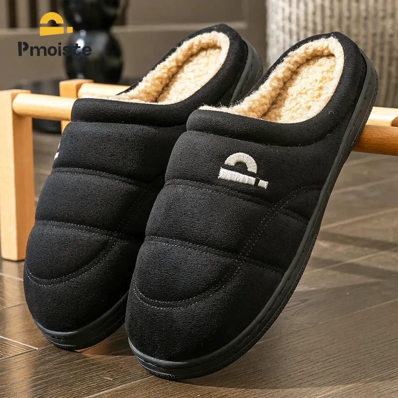 Wildleder-Plateau-Hausschuhe für Herren, TPR-Sohle, Memory-Schaum, warmes, weiches Kissen, rutschfestes Streifen-Design, bequeme Hausschuhe für den Innenbereich