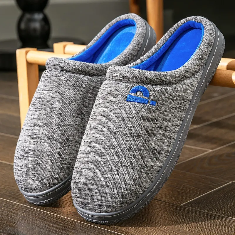 Warme bestickte Hausschuhe für Herren, TPR-Memory-Schaum, Plattformkissen, weich, rutschfest, gestreift, bequeme Wohnzimmerschuhe, hohe Qualität