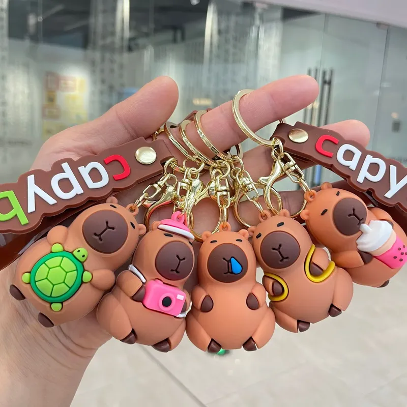 Capybara Nagetier Capybara PVC Anhänger PVC Simulation Capybara Capybara PVC Schlüsselanhänger Niedlich mit Schildkröte Capibara Anime Schlüsselanhänger