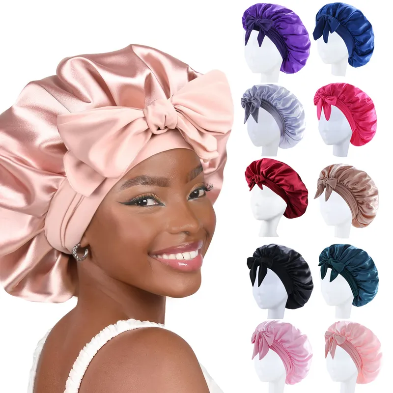 Neue Seidige Motorhaube Für Schlafen Frauen Satin Motorhaube Haar Motorhaube Nacht Schlaf Kappe Schal Wrap Für Lockiges Haar Krawatte Band Für CurlyHat
