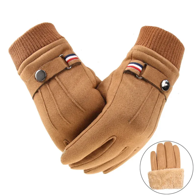 Warme Fahrradhandschuhe für Herren, Winter, dicker Samt, Outdoor-Fahrradhandschuhe, weicher Touchscreen, Wildleder, winddicht, Motorrad-Skihandschuhe