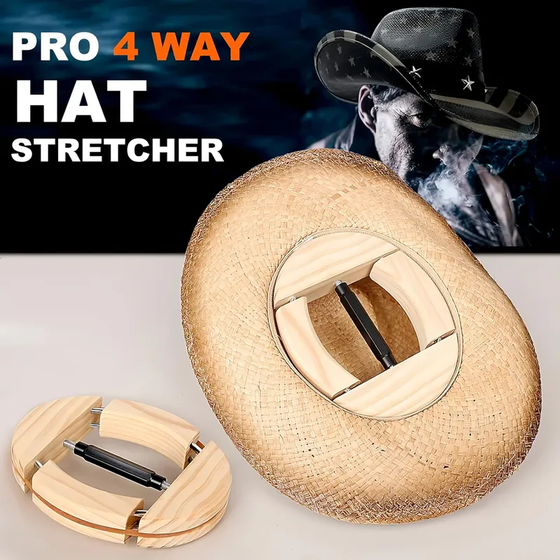 Repacego 4-fach verstellbarer Hutstretcher aus Holz in Kappenform, Premium-Fedora-Hutablage zur Aufbewahrung von Cowboy-Baseballhaltern