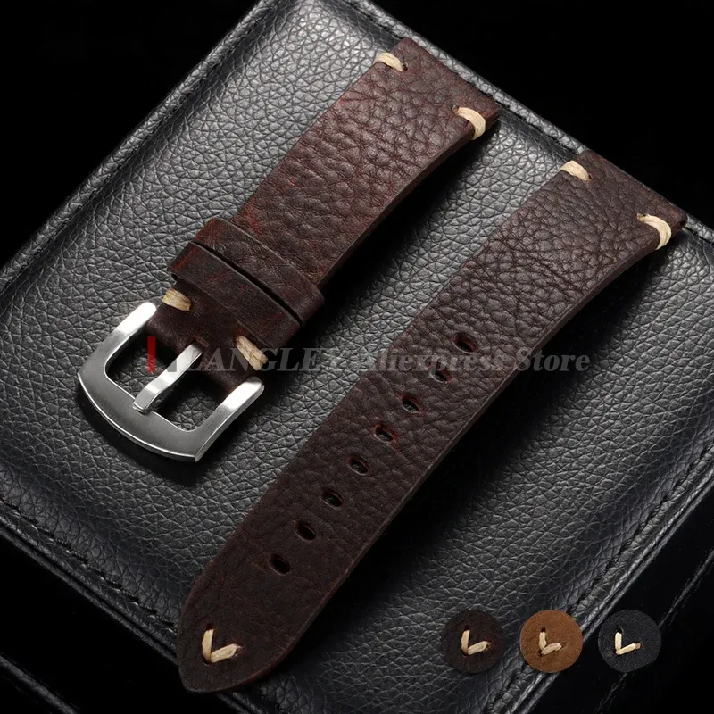 Handgefertigtes Echtleder-Uhrenarmband, altbraun, schwarz, 18 mm, 20 mm, 22 mm, weiches Herren-Vintage-Armband, erste Schicht Rindsleder, SmartWatchband