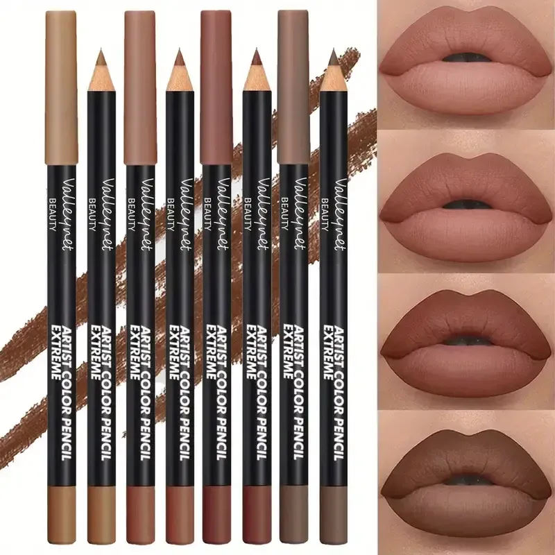 4-teiliges Lipliner-Set und Eyeliner-Set Nude Brown Collection Langlebiges, mattes, wasserfestes Lippenstift-Set für Damen-Lippenkosmetik