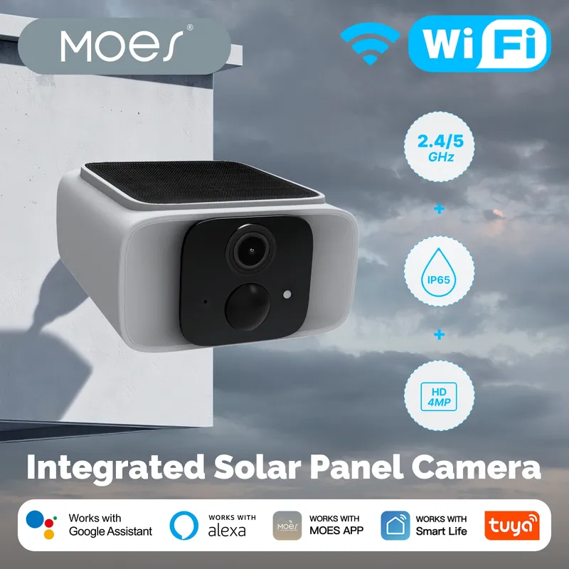 ​ ​ MOES Intelligente Solar-Überwachungskamera, WiFi 2,4/5 GHz Dualband, IP65 wasserdicht, APP/Alexa/Google Home Monitoring, Tuya