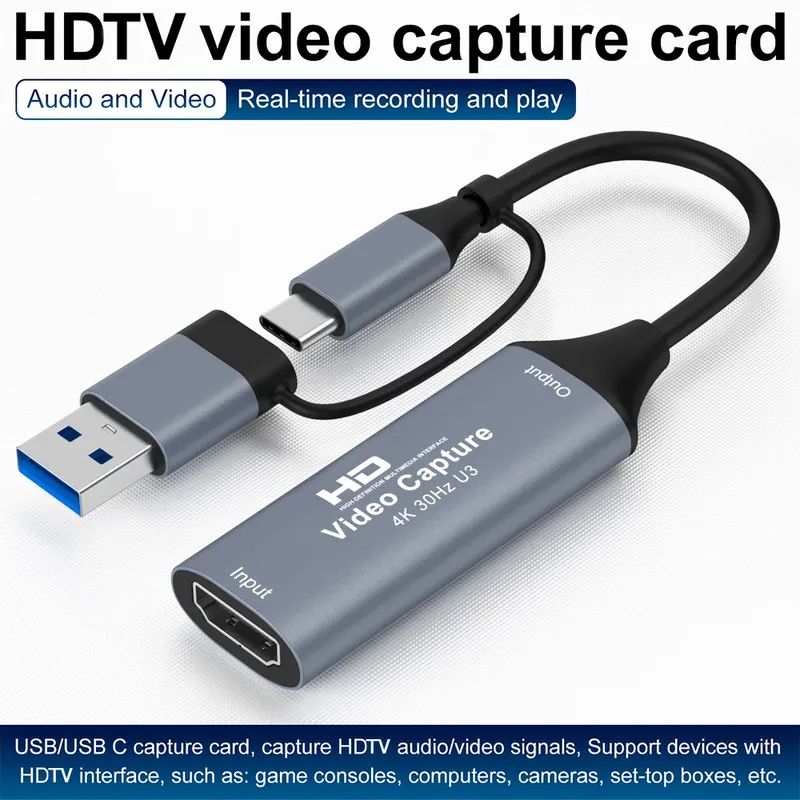 2-in-1 USB 3.0 Video Capture Card 4K HDMI-kompatibel zu USB 2.0 Typ-C Game Grabber Record für Switch Xbox PS5/4 Live-Übertragung