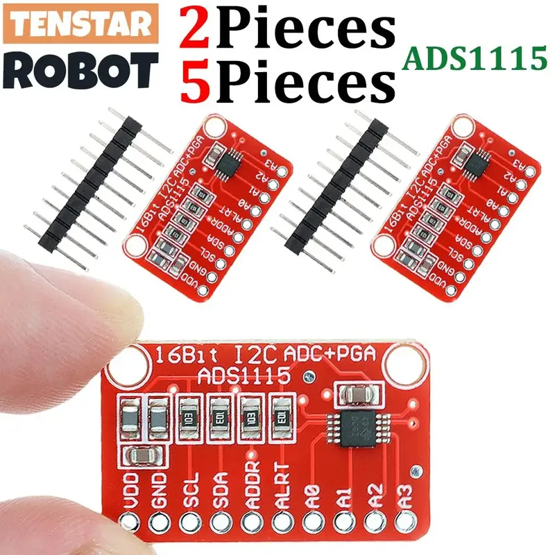 TENSTAR 2 Stück ADS1115 Modul Red Board 16 Bit I2C ADC 4 Kanal mit Pro Gain Verstärker ADS1115