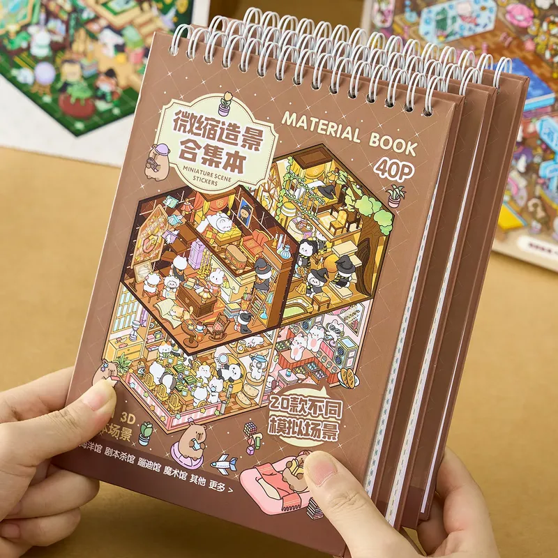 3D-Miniatur-Szenen-Aufkleberbuch, 40 Stück/Beutel, Mikro-Landschaftsaufkleber für DIY Puppenhaus, Tagebuch, Scrapbooking, kreative Geschenke
