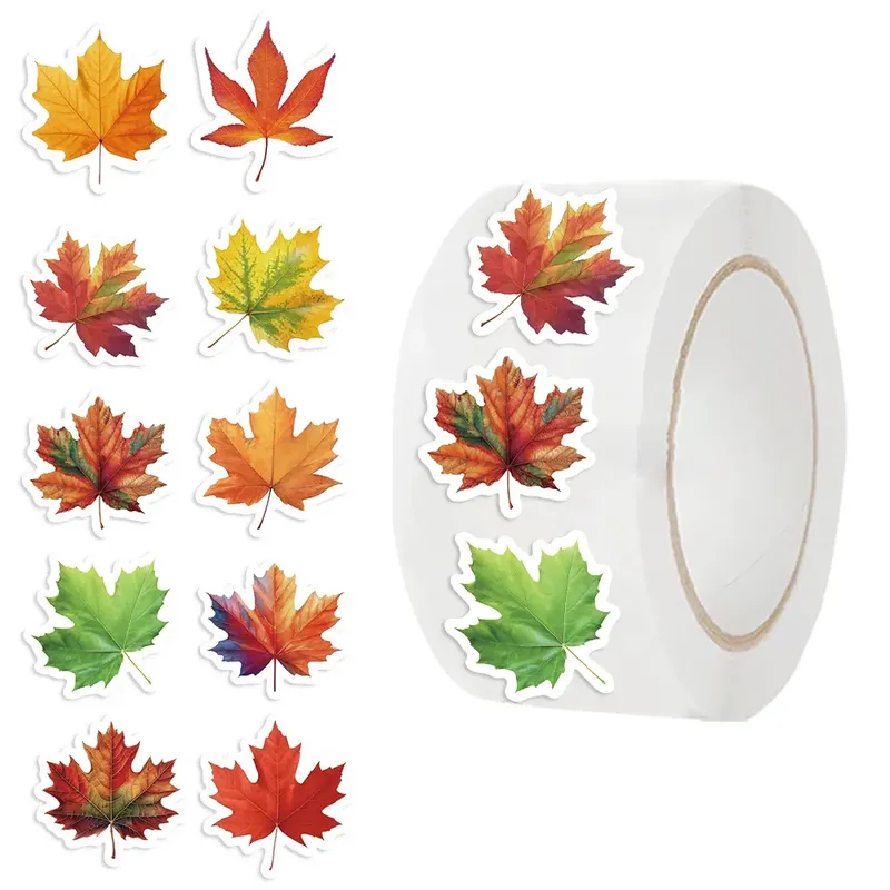 500/1000PCS Ahorn Blätter Rolle Aufkleber Geschenk Dekor DIY Telefon Scrapbooking Flaschen Wasserdicht Zimmer Moderne Hause Dicht Aufkleber