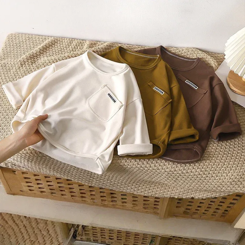 1–10 Jahre Kinder-T-Shirt, koreanische Kinder, einfaches langärmeliges Basisshirt, Baby-Jungen und Mädchen, 2025, Herbst-Winter, neues Baby, lose Oberteile