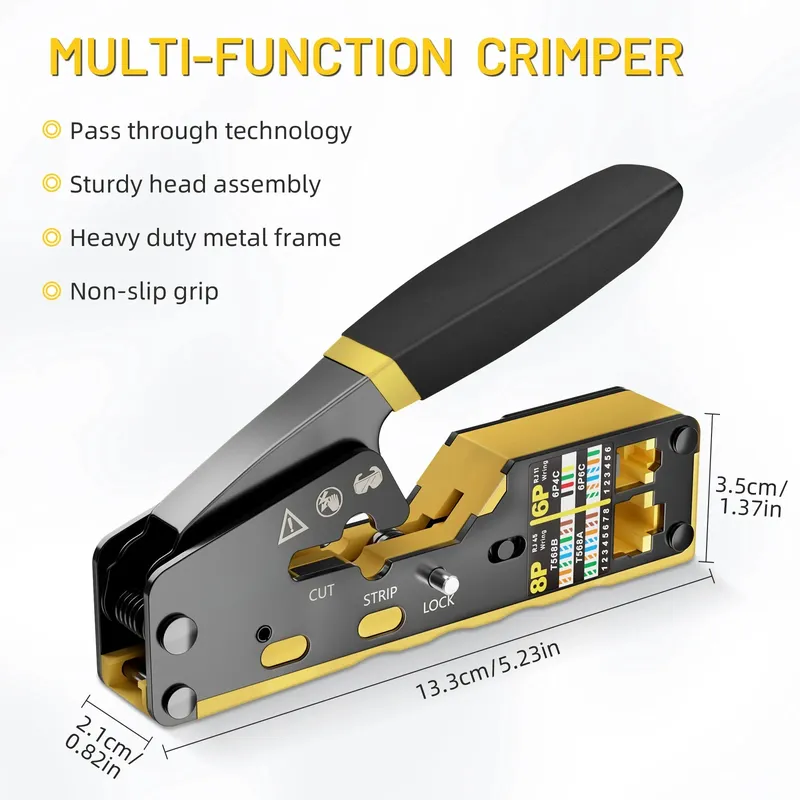 RJ45-Crimpzange Pass Through Ethernet-Crimpzange für Cat6 Cat5 Cat5e RJ45-Anschlüsse mit Ersatzklinge