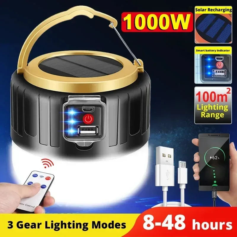 Tragbare Solar Camping Licht Power Bank LED Laternen Mit Fernbedienung Wasserdichte Outdoor Zelt Licht Wiederaufladbare Taschenlampe ﻿