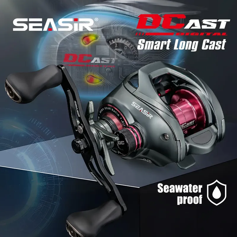 SEASIR DCAST DC Baitcasting-Angelrolle, digitale Steuerung, Weitwurf, Carbon-Unterlegscheiben, Messinggetriebe, 7,3:1 7+1BB, maximale Zugkraft, 8,5 kg