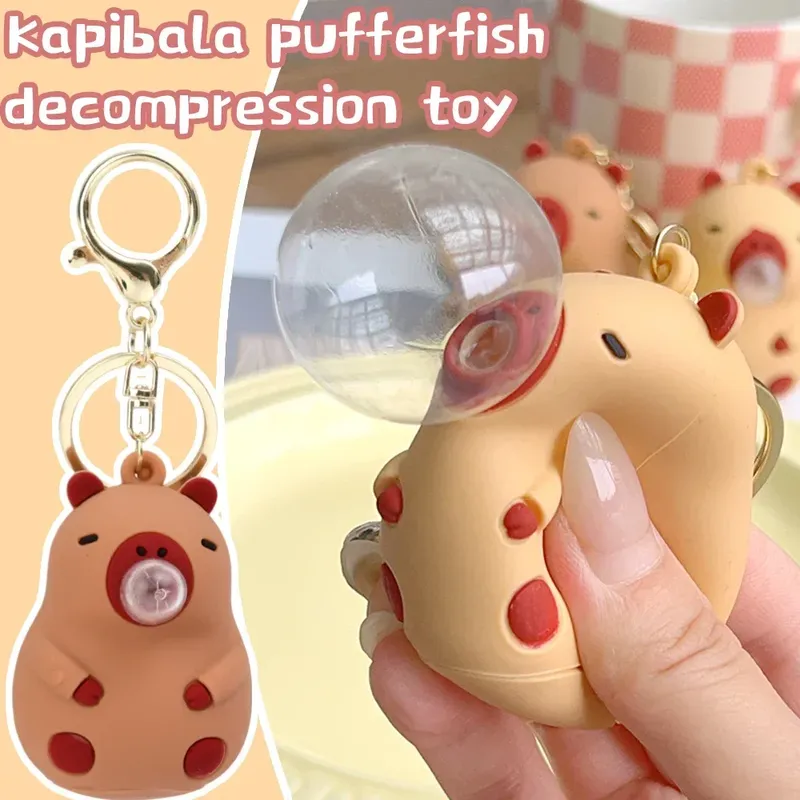 Capybara Puppe Prise Musik Schlüsselbund Spielzeug Squeeze Spucken Blase Dekompression Spielzeug kinder Schul Puppe Anhänger Dekoration