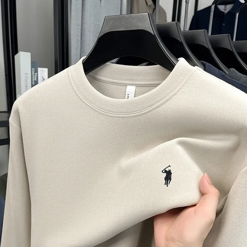 Luxusmarke Langarm-T-Shirt Herren Herbst Paul trendiger exquisiter Pony-Stickerei-Pullover locker lässiges Rundhals-Sweatshirt