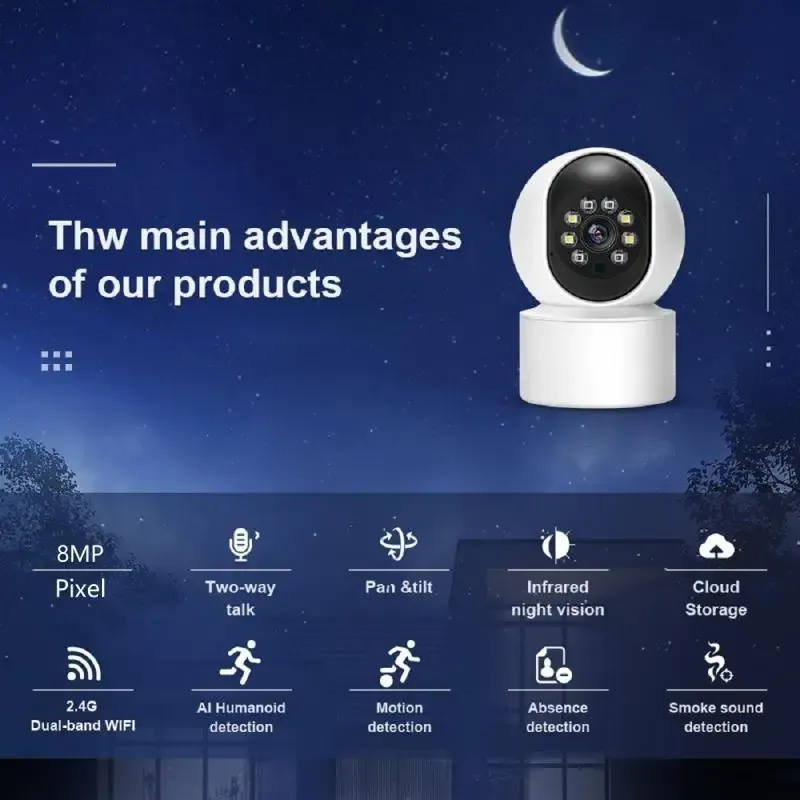 4K drehbare Smart-Kamera, WiFi-steuerbare Überwachung, 2-Wege-Audio, automatische Verfolgung, Farb-Nachtsichtmonitor, Innenkamera