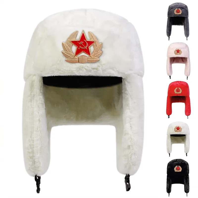 Unisex-Mütze mit fünfzackigem Stern-Label, Lei Feng-Mütze, Winter-Ohrenklappenmütze, warm halten, Skimütze, Bombermütze für Outdoor-Reiten, Schneeaktivitäten