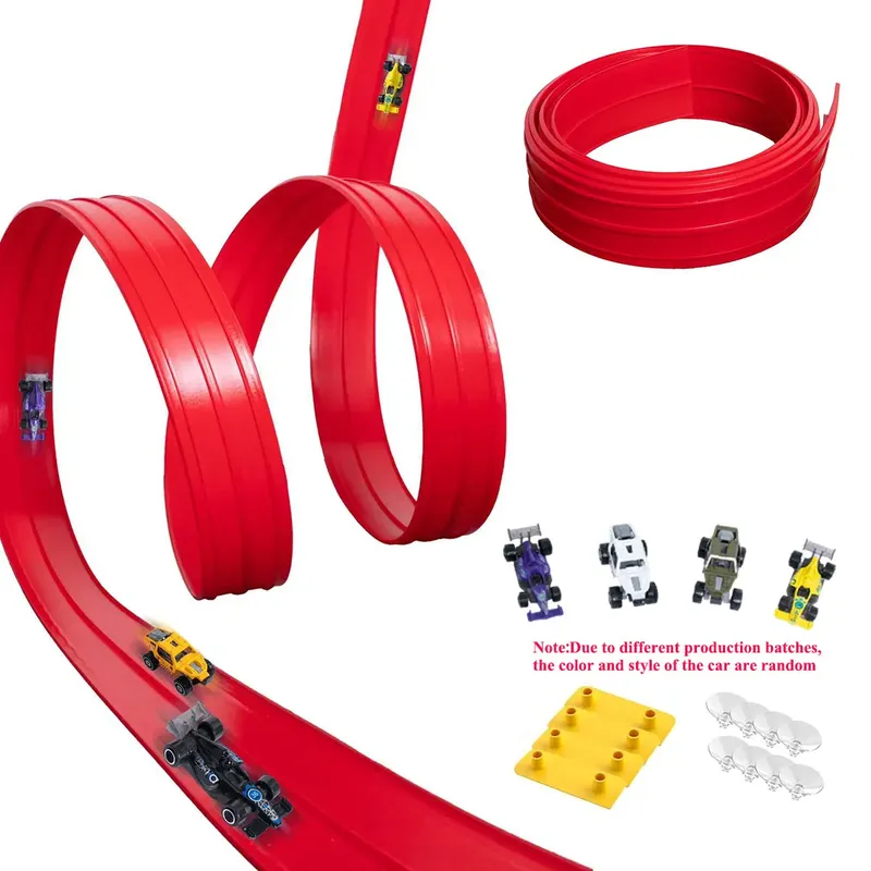 Flexible Rennstrecke Kinderspielzeug DIY Doppelspur Rennwagen Rampe Kompatibel 1/64 Autos Tragbarer Rolls Up Boy Weihnachtsgeschenk