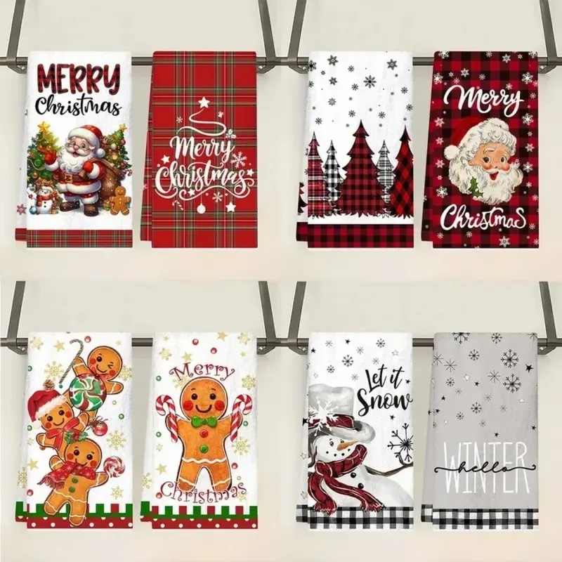 2 Stück Weihnachtsküchentücher Buffalo Plaid Weihnachtshandtücher Weihnachtsdekorationen für Zuhause 2025 Navidad Noel Geschirrtücher Geschenke