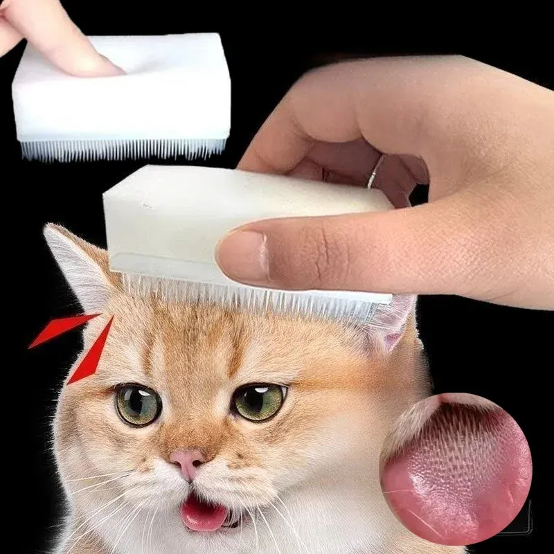 Katzenmassagebürste Zunge Sensorische Reinigungsbürste Weiche Zungenbeschichtungsbürste für Katzen und Hunde Doppelseitiger Schwamm Zungenkamm für Katzen