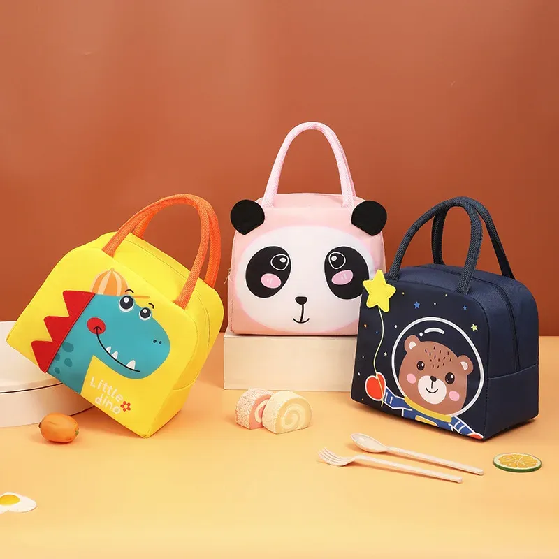 Isolierte Lunchtasche mit 3D-Cartoon-Motiv, Thermo-Lebensmittelbehälter, Tasche für Studenten, tragbare Hand-Lunchbox, Tragetasche mit leicht tragbarem Griff