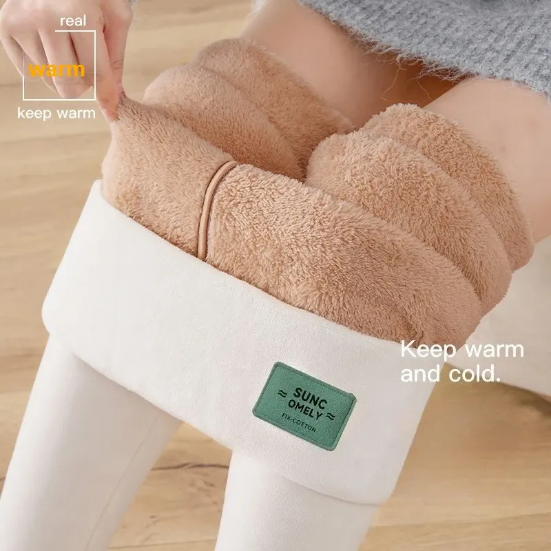 Plus Size Fleece-gefütterte Leggings für Damen, hoch taillierte Strumpfhosen für den kalten Winter, Thermo-Outdoor-Kleidung, dick, gerippt, modische Leggings