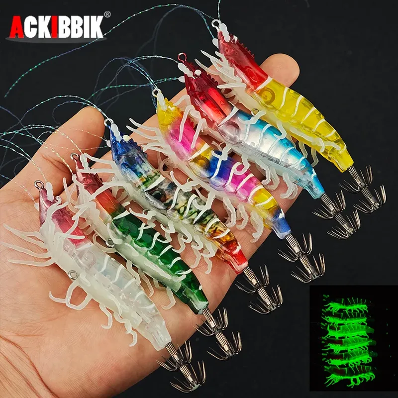 Ackibbik 1pc Simulation Garnelen Angeln Locken Glow Garnelen Garnelen Köder Salzwasser Tintenfisch Angeln Zubehör Garnelen Köder