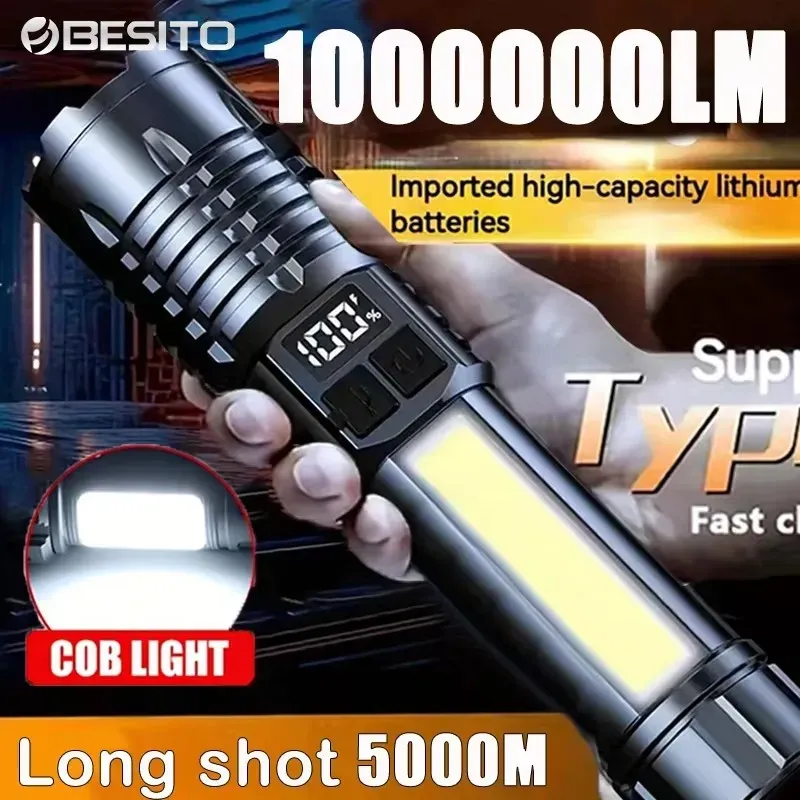 Hochleistungs-LED-Taschenlampe, leistungsstarke wiederaufladbare COB-Taschenlampe TYPE-C mit Seitenlicht, Taschenlampe für Outdoor-Camping, Wandern