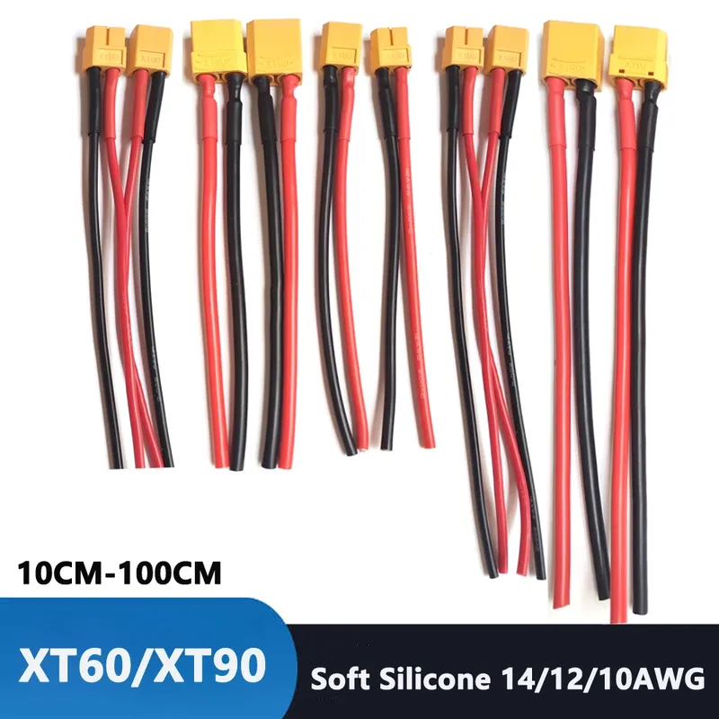 XT60 XT90 Buchse/Stecker, Batterie-Parallelstecker mit flexiblem Silikondraht, 14 AWG/12 AWG/10 AWG für RC-Lipo-Batteriemotor