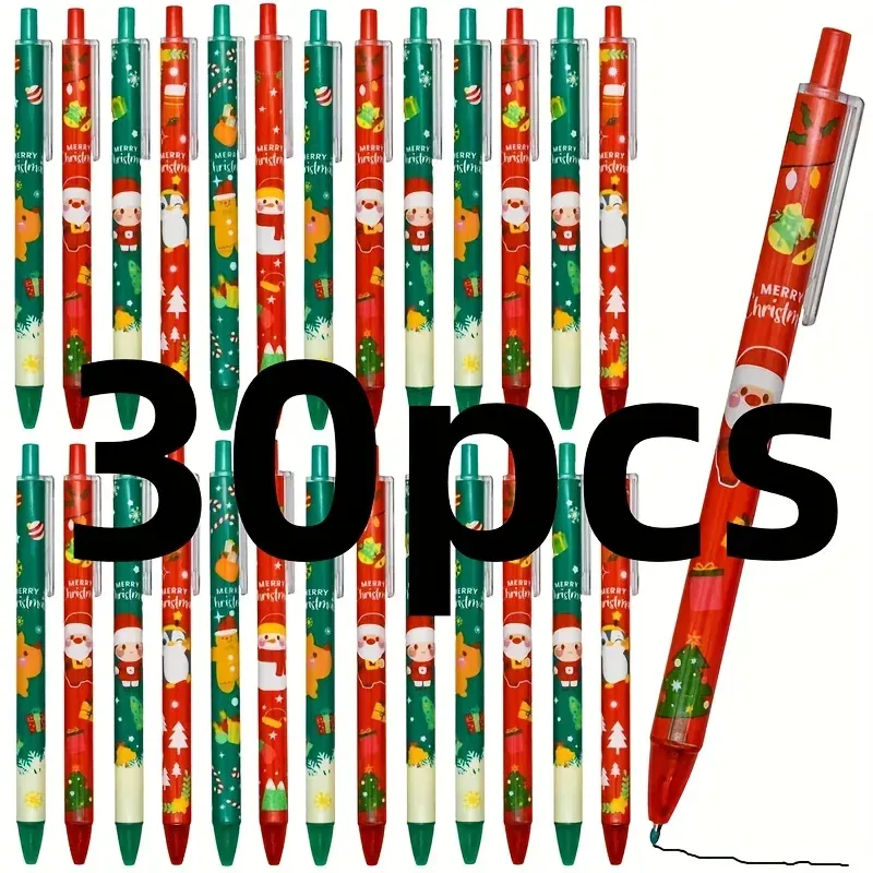 15/30 Stück Weihnachten 0,5 mm Gelstift, Schneemann Rentier Weihnachtsmann Druck dekorativ Büro Schule Klick-Typ Unterschrift Schreiben Geschenk