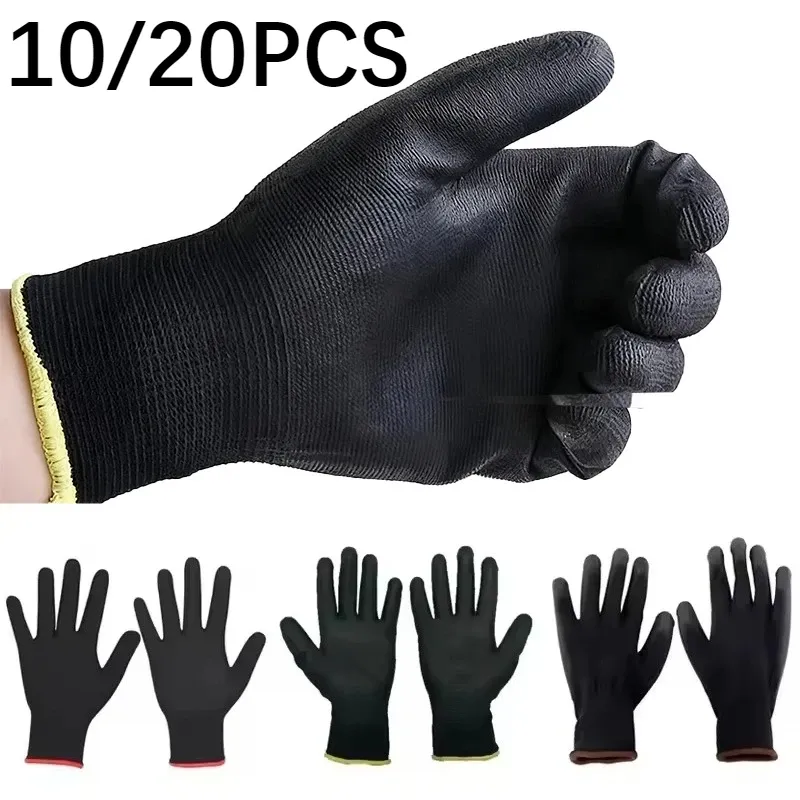10/20PCS Beschichtung Nylon PU Arbeit Handschuhe Holzbearbeitung Nicht-slip Langlebige Beschichtung Nylon PU Arbeit Handschuhe Camping lock Rand Farbe Zufällig