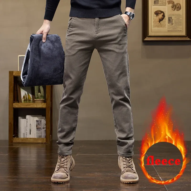 Warme Fleece Hosen Winter Mann Cowboy Mann Thermische Fleece Gefüttert Koreanische Mode Schlank Verdicken Plüsch Wolle Boot Cut Jeans Männer