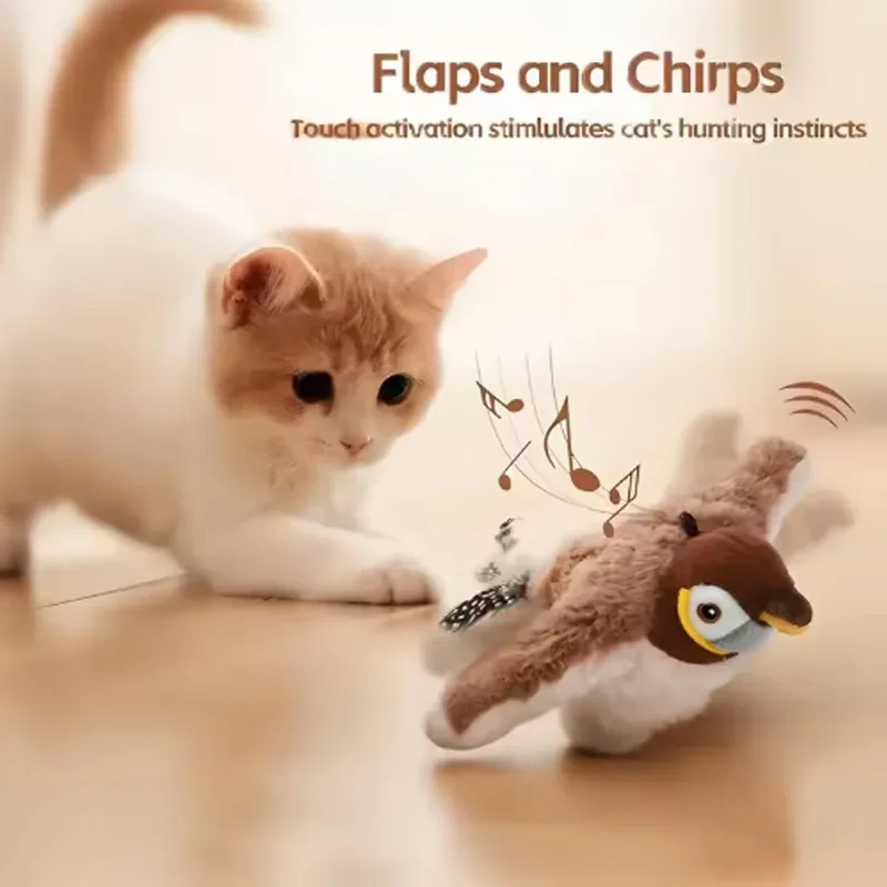 Heißes simuliertes Vogel-Katzenspielzeug, interaktives Spielzeug für Hunde, wiederaufladbar, zwitschillernder, flatternder Vogel (kein Fliegen), berührungsaktiviertes Plüsch-Haustierspielzeug