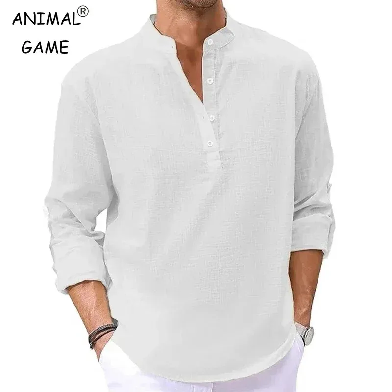Animal Game Luxus-Baumwollhemden für Herren, Freizeithemden, leichte lange Henley-Hemden, hawaiianische Southern-T-Shirts für Herrenhemd