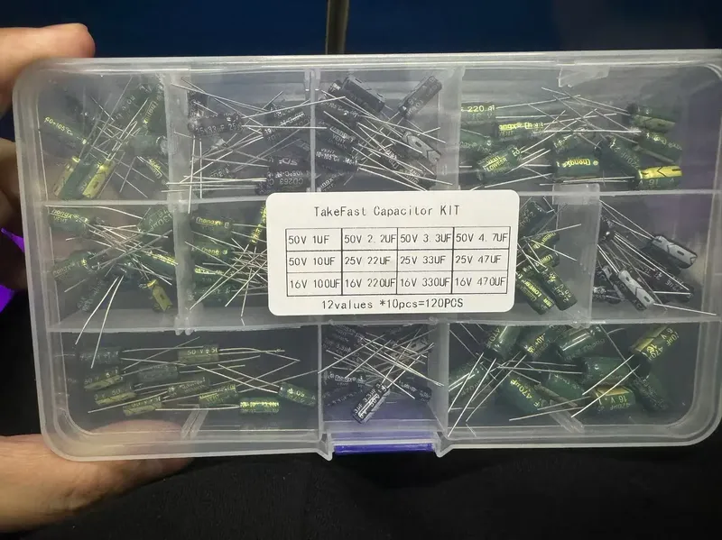 120PCS Takefast 16V 25V 50V Aluminium-Elektrolytkondensatoren-Kit 12 Werte 1uF-470uF 0,22uF-470uF DIP-Elektrolytkondensator