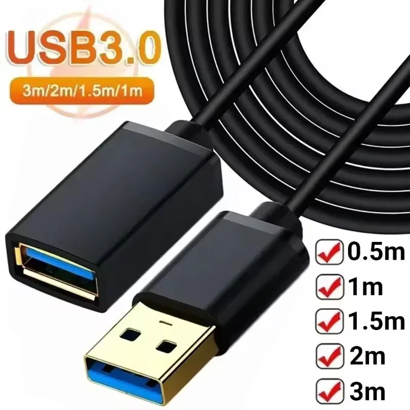 3/2/1/0,5 m USB3.0-Verlängerungskabel, Hochgeschwindigkeits-Daten-Synchronisierungs-Verlängerungskabel, USB 3.0 2.0, schnelle Übertragungskabel für Smart TV PS4 Xbox