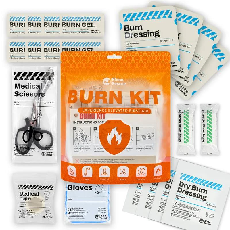 RHINO RESCUE Burn Kit, 4 Stück Burn Dressings 4x4", 8 Stück Burn Gel Packets 3,5 g, 4 Stück Burn Pads, Erste-Hilfe-Set, kühlende, beruhigende Crea