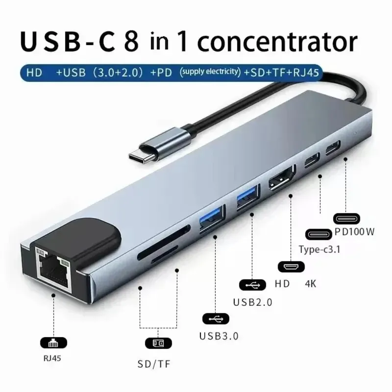 USB C HUB Typ C Splitter Thunderbolt 3 Dockingstation Laptop-Adapter mit für MacBook Air M1 iPad Pro