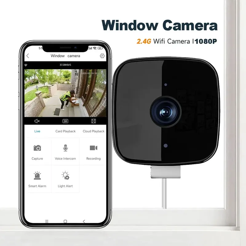 1080P WiFi Fensterkamera Vollfarb-Nachtsicht Zwei-Wege-Audio durch Fenster Indoor Home Security Babyphone Kamera