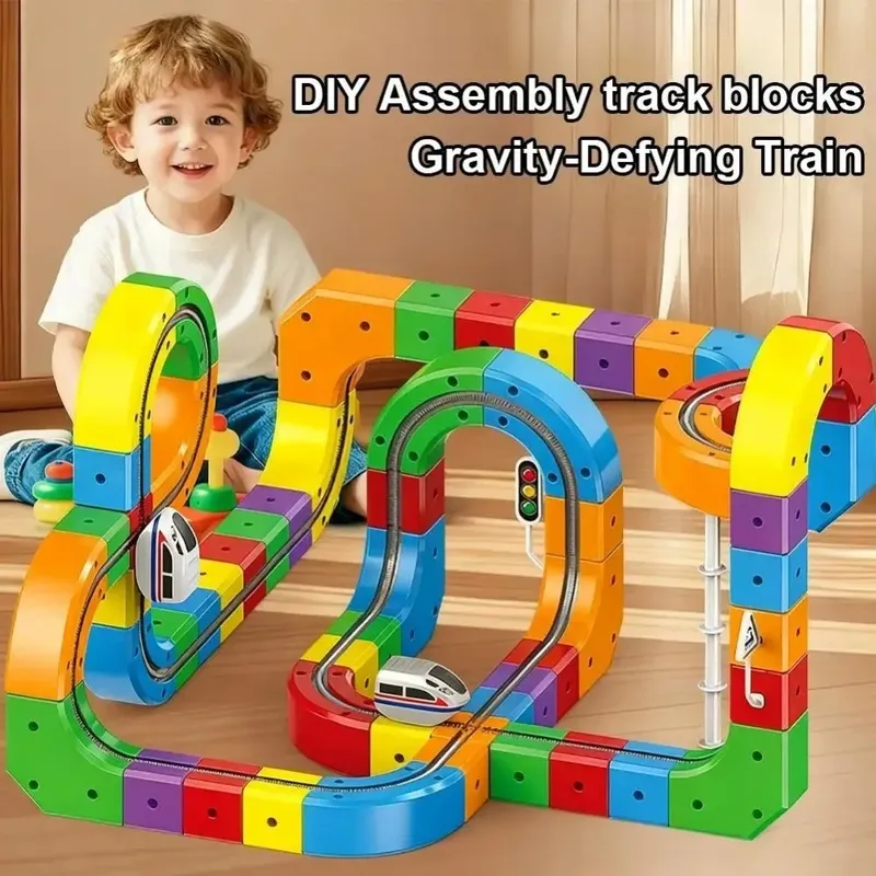 Diy Magie Variable Magnetische Eisenbahn Track Set Anti-schwerkraft Elektrische Eisenbahn Spielzeug 3D Cube Schienen Modell Weihnachten Geschenk für Kinder