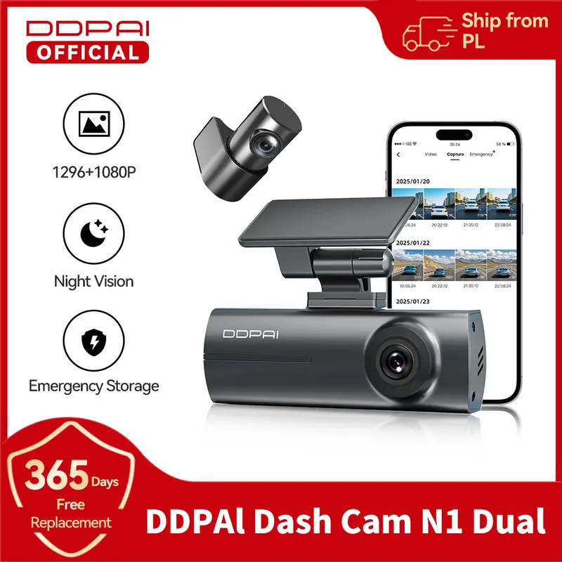 DDPAI N1 Dual Dash Cam 1296P UHD F1.8 Blende WiFi NightVIS APP Steuerung Parkplatz Monitor Auto Kamera Recorder unterstützung Hinten Cam