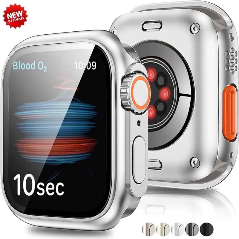 Displayschutzfolie für Apple Watch 45 mm, 44 mm, 40 mm, 41 mm, hartes PC-Gehäuse für die vordere und hintere Stoßstange, iWatch 9 8 7 SE 6 5 4 Wechseln Sie auf Ultra