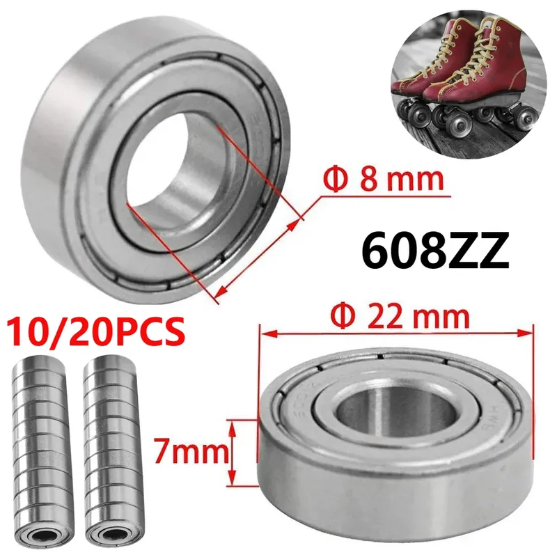 10 Stück 608ZZ Skateboard-Kugellager, einreihiges Miniaturlager, 8 x 22 x 7 mm, Kugellager für Skateboards, Inline-Skates, Roller